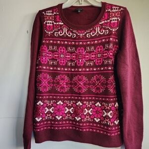 NWOT Talbots Red Chevron Holiday Print Wool Blend Sweater size Medium